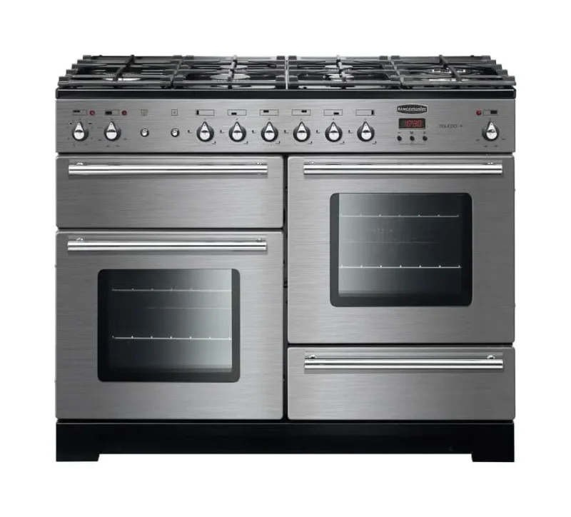 rangemaster toledo plus 110 dual fuel range cooker stainless steel with chrome trim