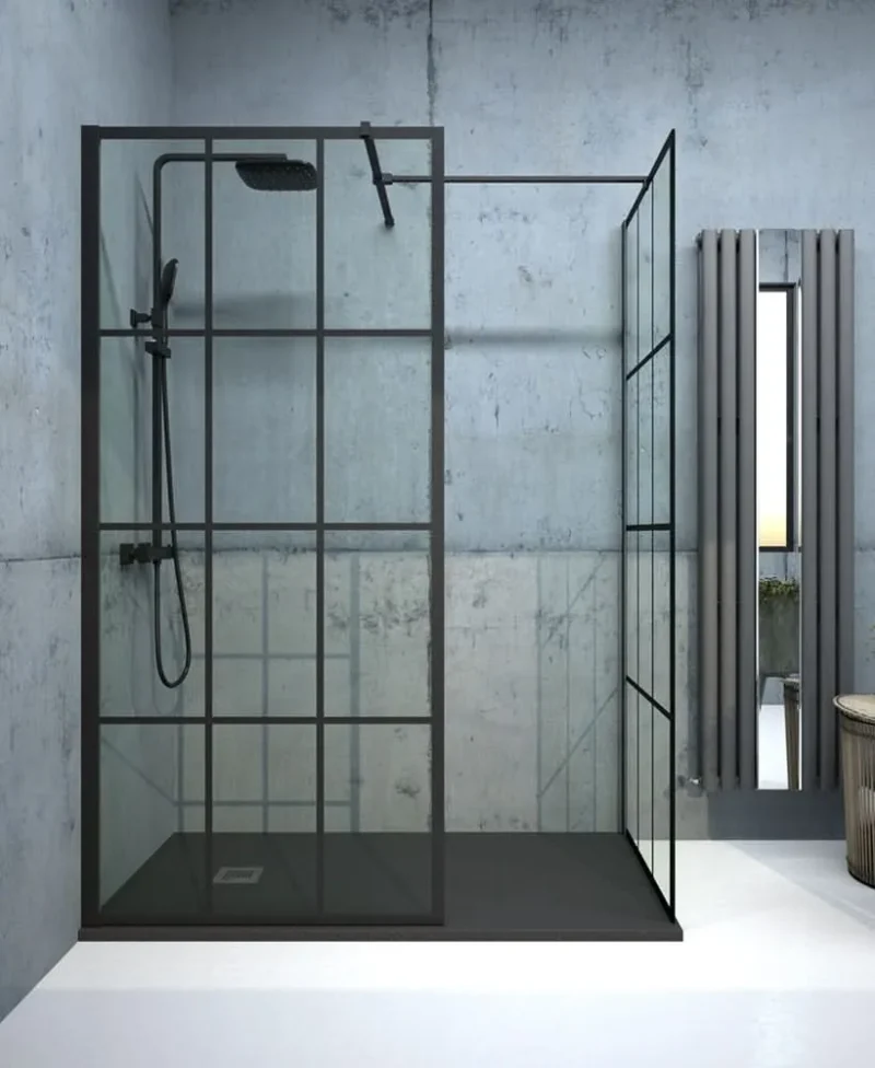 sonas aspect 900mm black trellis wetroom panel abwrp010