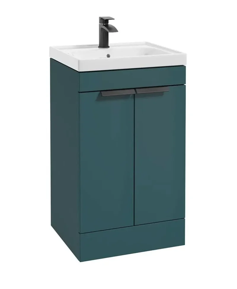 sonas stockholm ocean blue 50cm 2 door vanity unit matt black handle