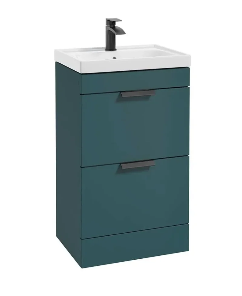 sonas stockholm ocean blue vanity unit 50cm 2 drawers matt black handle