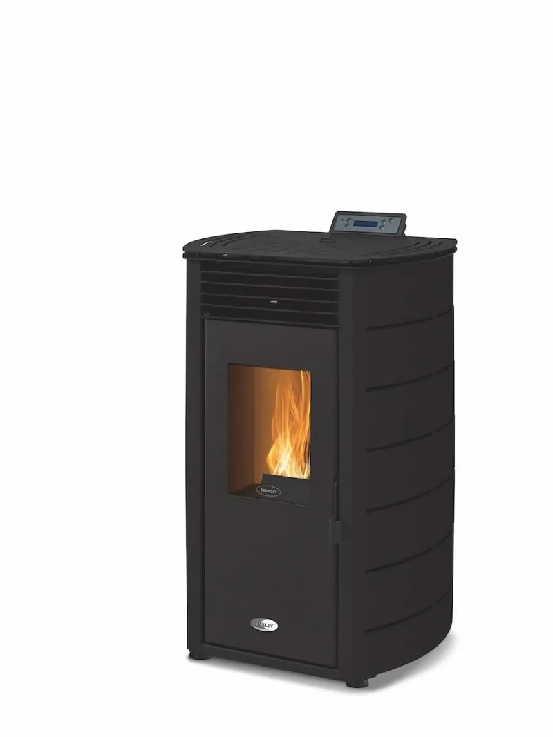 stanley solis k100 wood pellet stove 8kw curve design black