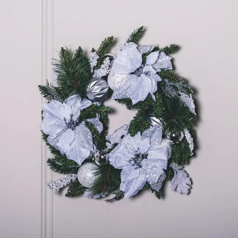 white poinsettia wreath